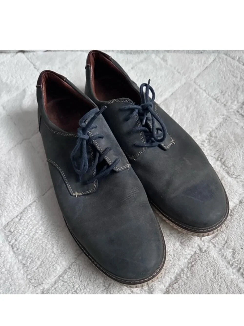 Johnston & Murphy | Navy Oiled Leather Walden Lace Up Shoes | Size 13